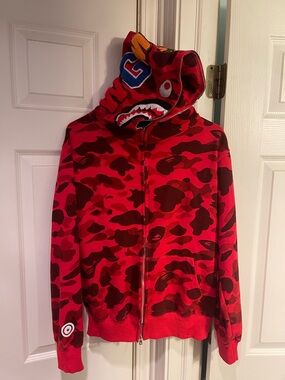 Bape Red Shark Camo Zip Hoodie